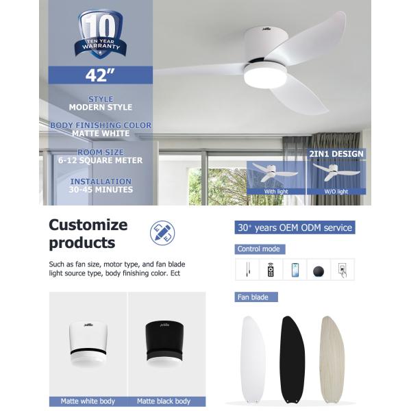 Modern 2-in-1 Ceiling Fan – Optional LED Light Flush Mount Design