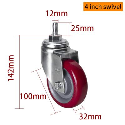 EDL 4 pouces 150 kg rouges TPU à fil de roue par type pivotant et frein