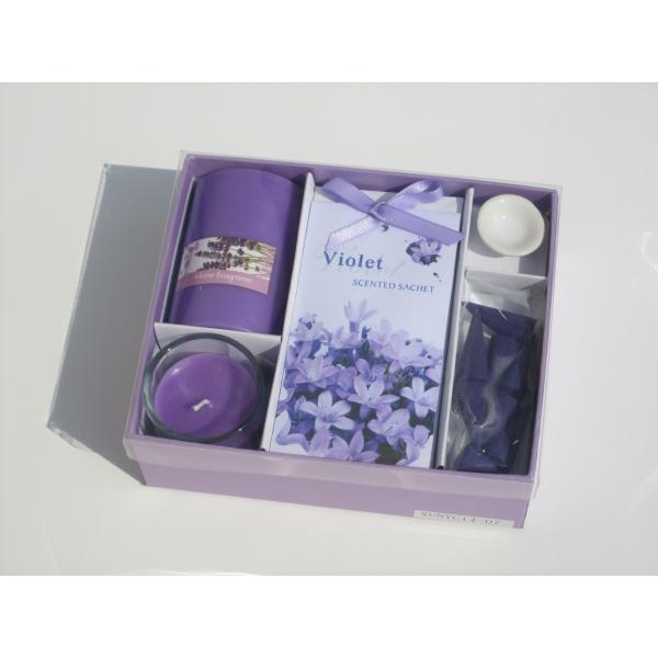 Purple lavender fragrance scented pillar & glas candle SPA gift ,incense  with printed label packed into gift box