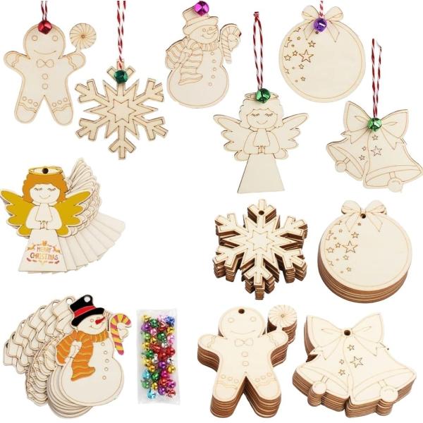 Wood Unfinished Ornaments for Christmas Holiday DIY Art and Crafts with Tags Wooden Christmas Decoration Finished for Christmas
