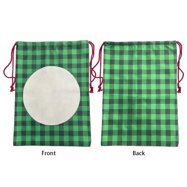 Sublimation Christmas Blanks Santa Sack Drawstring Buffalo Plaid Linen Sublimation Christmas Sacks Sale