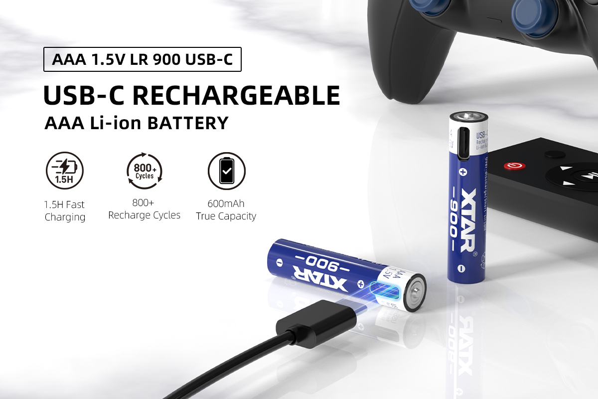 XTAR 600mAh AAA Lithium Battery with 800+ Cycle Life and Built-in USB-C Direct Charge for Smart Devices