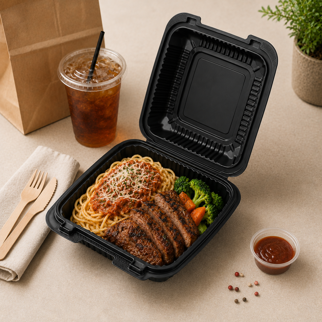 SC-91 PP Clamshell Takeout Containers Extra Large Black Full Meal Packaging