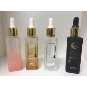 botellas de aceite esencial de cristal de la botella del dropper del cuadrado 40ml con el cuello de Alumite para el cuidado de piel