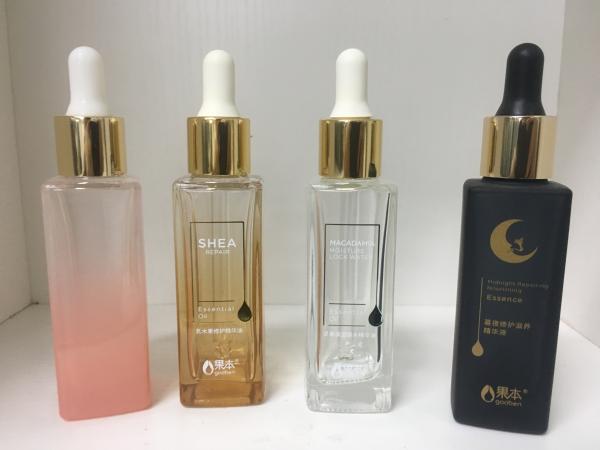 garrafas de óleo essencial de vidro da garrafa do conta-gotas do quadrado 40ml com o colar de Alumite para cuidados com a pele
