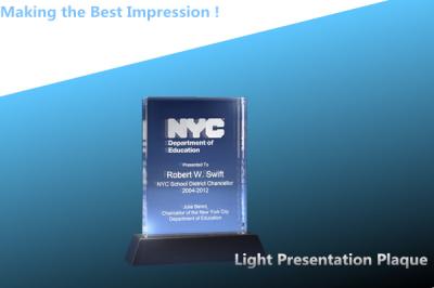 Light Presentation Plaque Corporate Awards/crystal award/2d crystal award/flat award