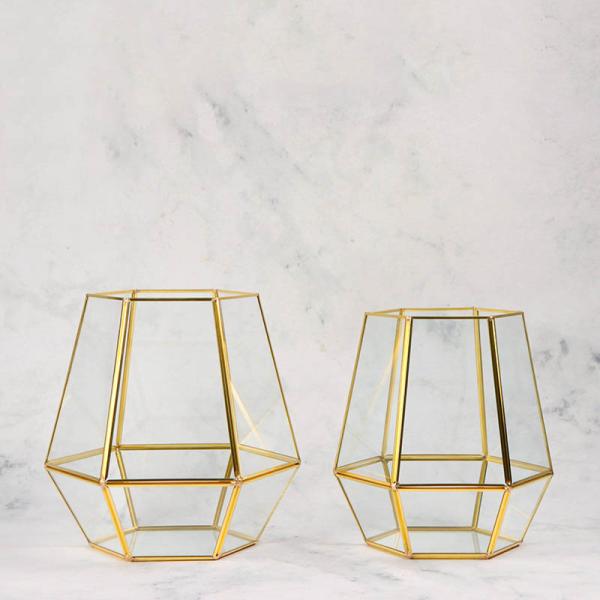 Hexagonal glass artifact bottle greenhouse Nordic gold copper lamp strip glass candle holder hexagonal decorete