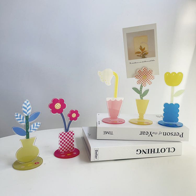 Acrylic Ins Note Clip Desktop Photo Message Lovely Flower Holding Card Small Display Card Photo Clip