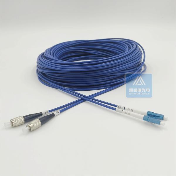 LSZH FTTX FC LC Duplex Armored Fiber Optic Patch Cord 50m 3.3mm Blue