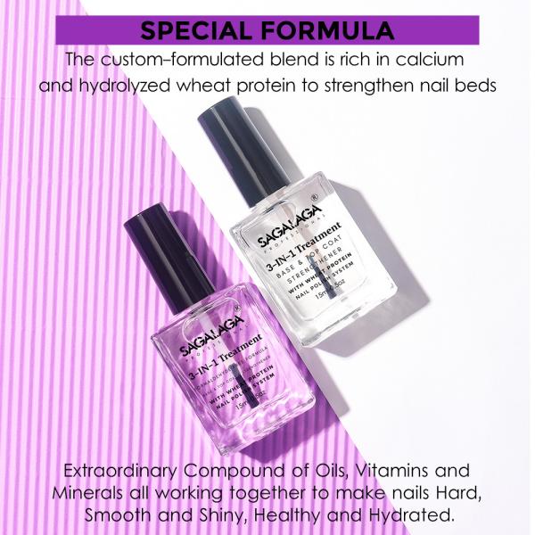 SAGALAGA 15ML 3 in 1 Fast Dry Transparent Strengthener Nails Top and Base Coat Long Lasting No Lamp Cured Nail Polish