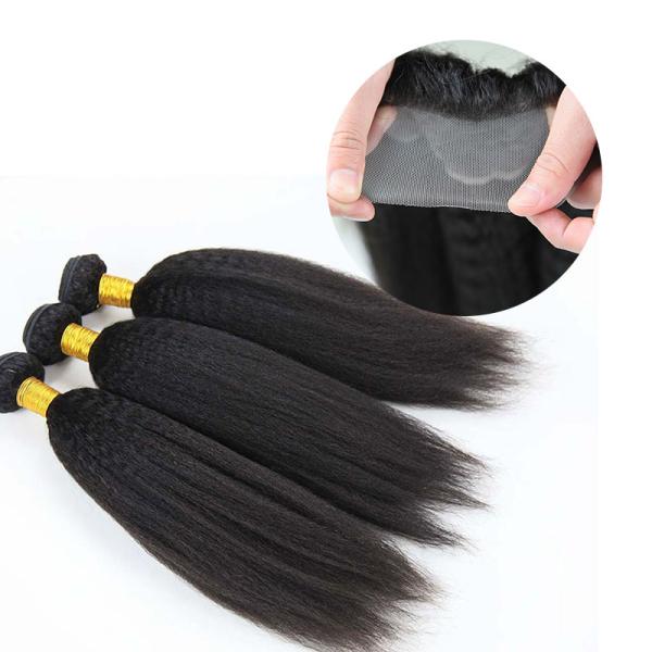 Authentic 100 Peruvian Virgin Human Hair Kinky Straight Lace Frontal Closure