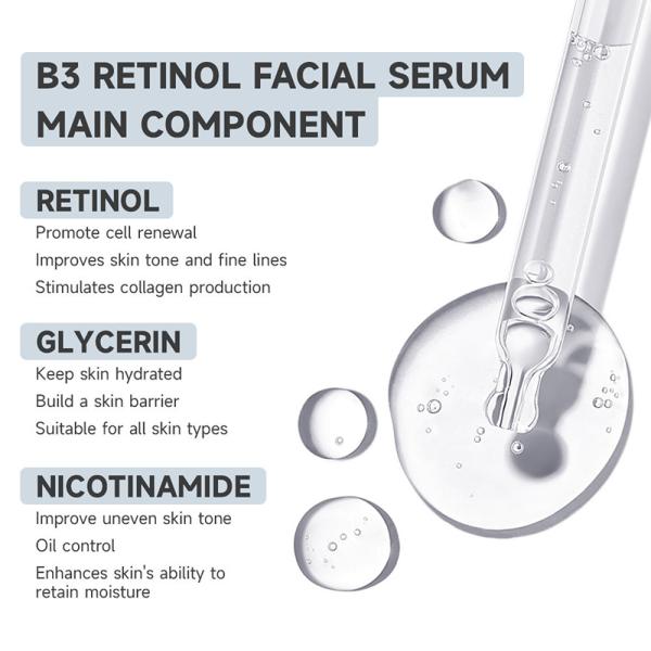 Sérum facial pour le soin de la peau en marque privée, blanchissant à la VC avec de l'acide hyaluronique et de la vitamine B3