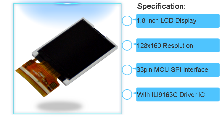 Custom 1.8 Inch LCD Module TFT Display SPI MCU 128x160 With 33pin Soldering FPC