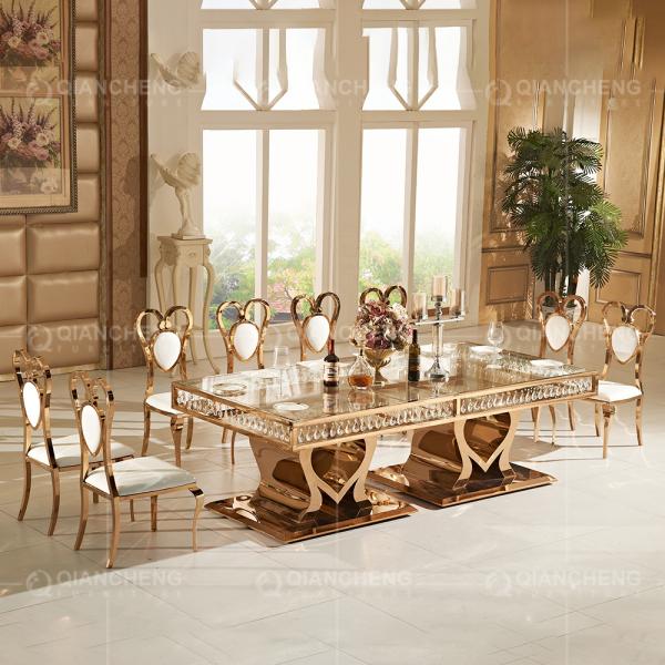 Mesa de jantar do metal do vidro de Rose Golden 244x122x75cm com Crystal Pendant