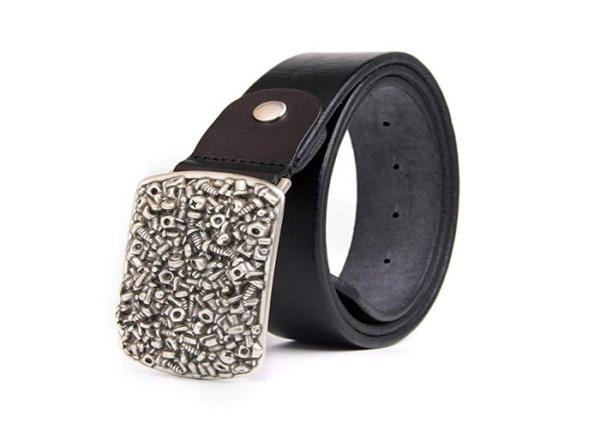 1-1/2” Wide Vintage Thick Mens Casual Leather Belt With Real Anti - Silver Studs Buckle