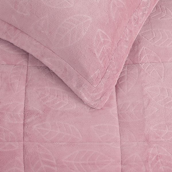 Solid Coral Fleece Embossed and Ecru Color Sherp Quilt Set- double-sided luxury fleece, 3D embossed patterns, and 100%polyester filling