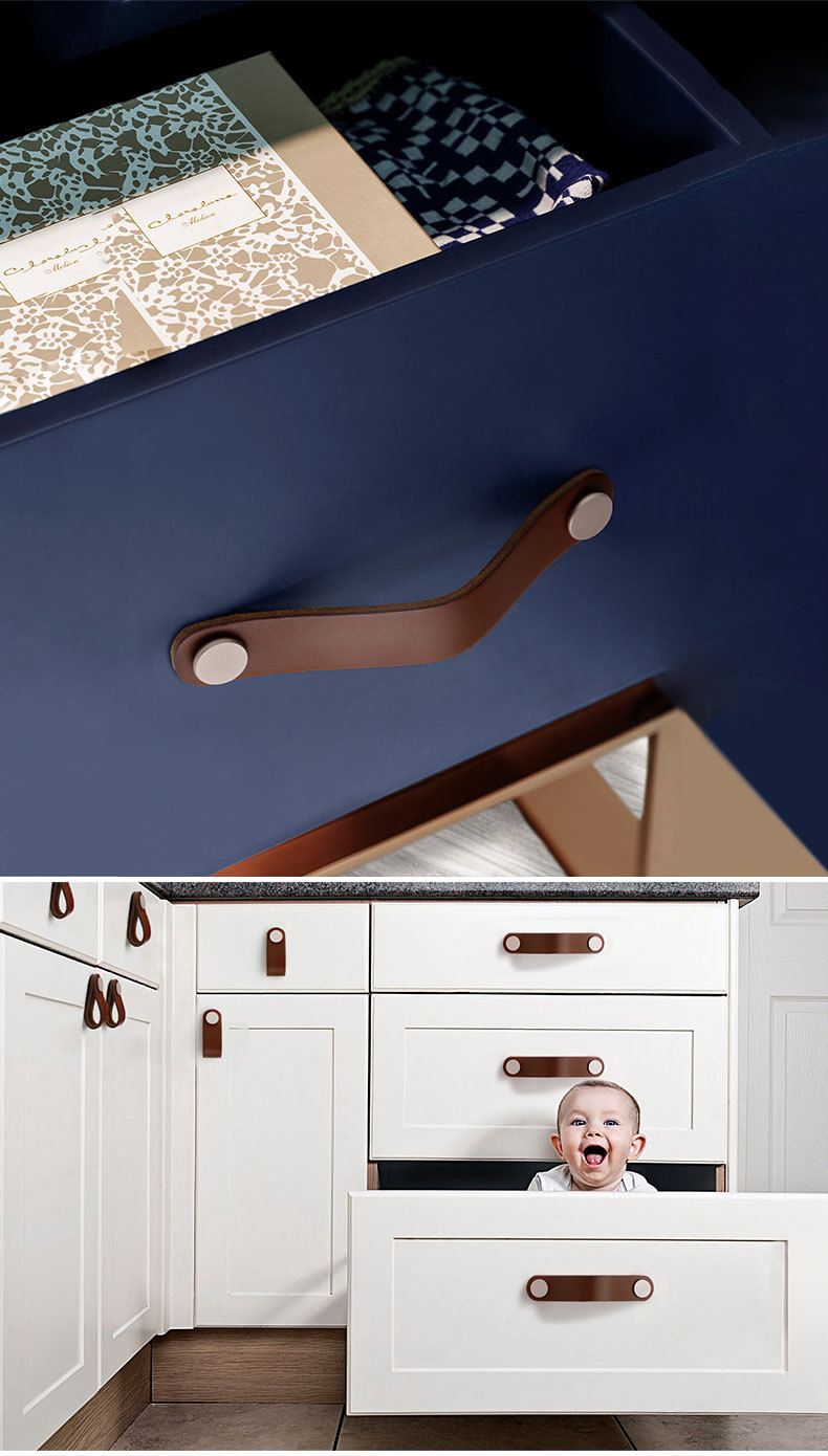 Racyle Classic Furniture Leather Drawer Handles Single Double Hole Pull Knobs