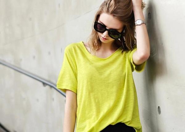 100% Cotton Women's T - Shirts Loose Fashion Color Double Car Line Charm