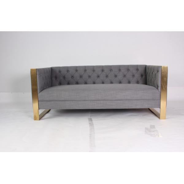 Modern tufted button stainless steel leg linen fabric sofa with 3 seats living room with armrest sofa