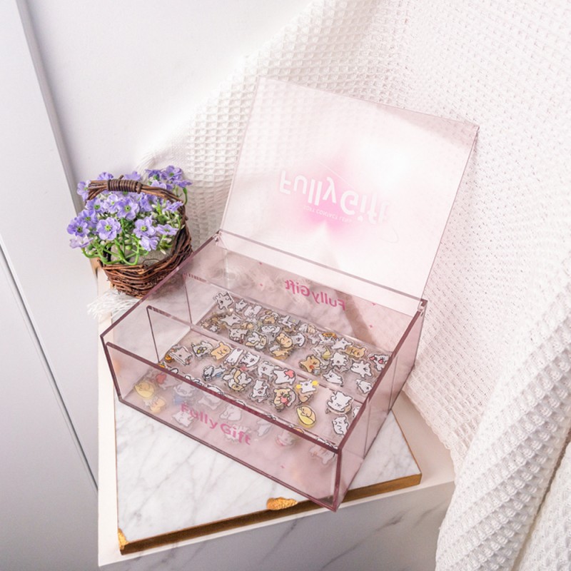 Modern Pink Acrylic Flip Case Rectangle Cell Storage Case for Contact Lens Injection Technics Multifunctional Design