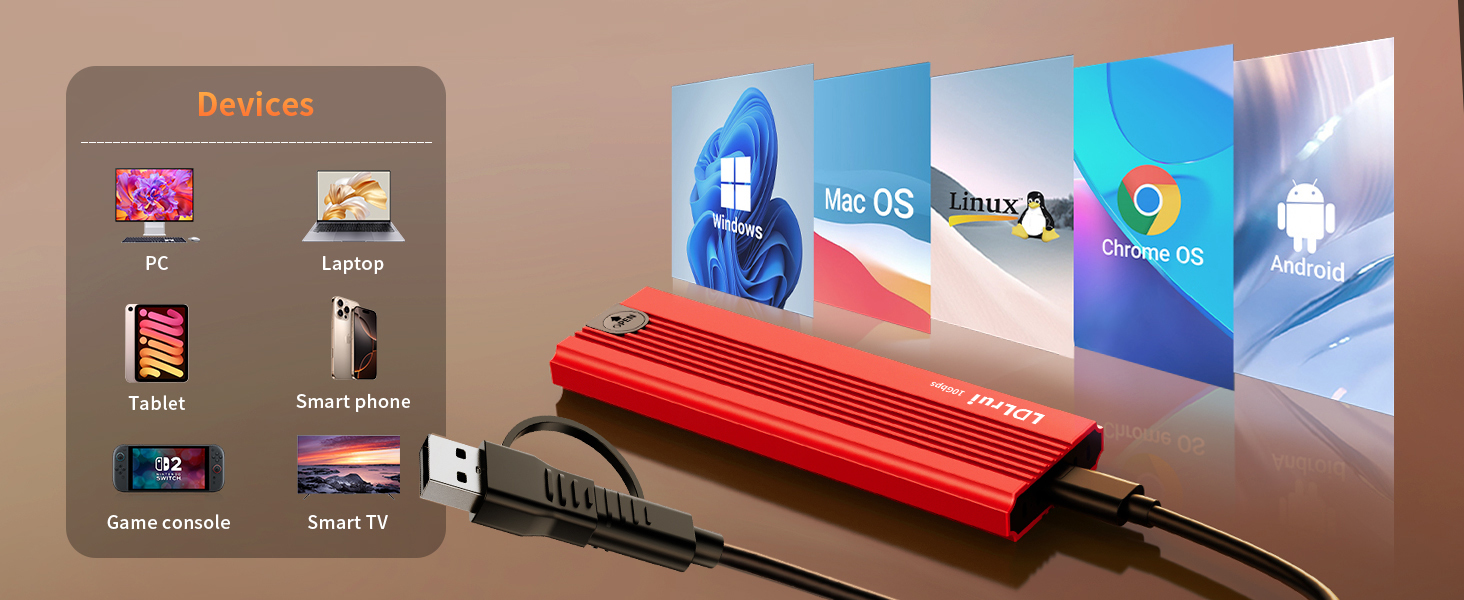 Aluminum Alloy M.2 SSD Enclosure 10Gbps External SSD Enclosure With Tool Free Installation