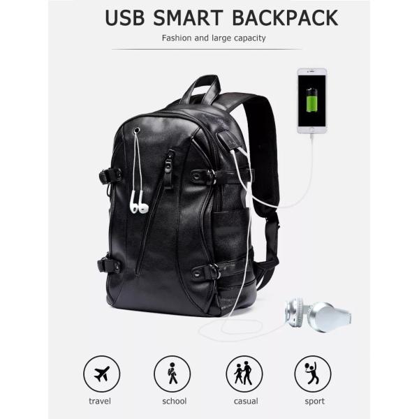 Прочный черный кожаный рюкзак дела случайный водоустойчивый с поручать USB