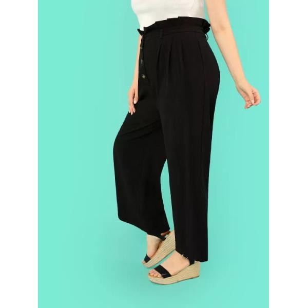 factory clothing manufacturer new style black custom women wide pants with four bottons