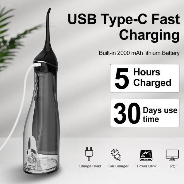 2000mAh Battery Rechargeable Water Jet Flosser Cordless Oral Irrigator 40-110 PSI