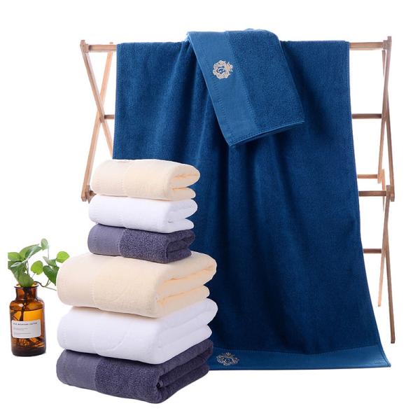 Настройка логотипа Вышивка Белые хлопчатобумажные полотенца Чистый хлопчатобумажный мягкий поглощающий полотенце для гостиницы