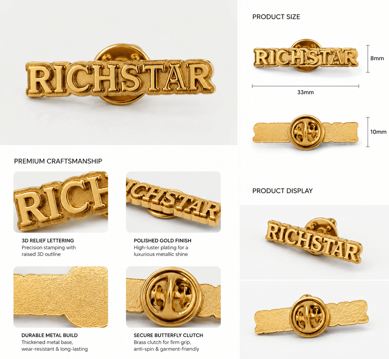 Custom Gold-Plated Metallic Logo Lapel Pin | Premium Corporate Branding Badge