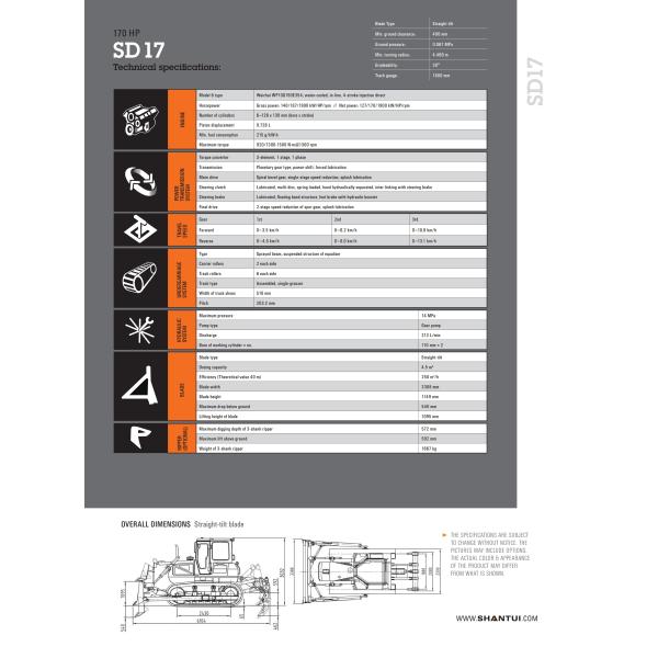 Shantui Crawler Bulldozer Diesel Engine SD17 170hp Forest Hydraulic 160hp - 320hp