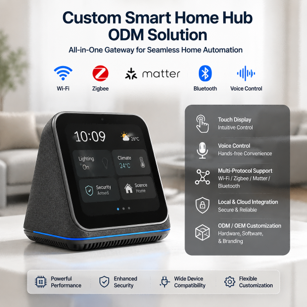 Custom Smart Home Hub ODM Solution Wi-Fi Zigbee Matter Bluetooth Voice Control Touch Display Gateway for Home Automation