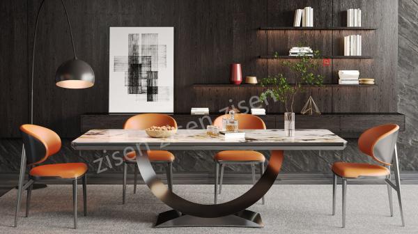 Stylish Frame Insert Ceramic Marble Metal Dining Table