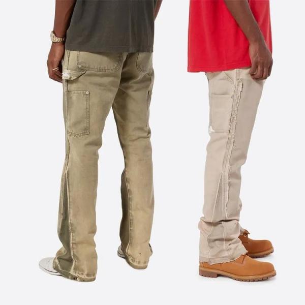                  Multi Pocket Cargo Trouser for Men Custom Hiking Work Pants Vintage Sportswear Knitted Washed Jeans             