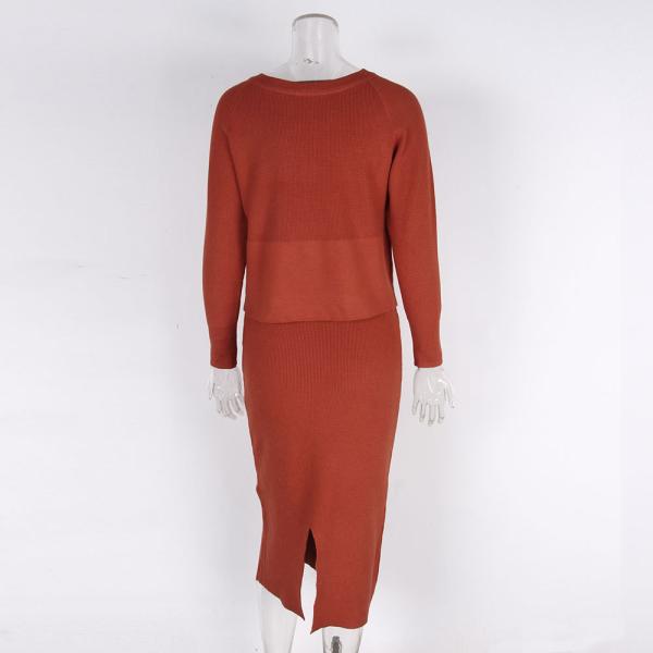 Customization Women s Sweaters Country Of Origin Long Sleeve sexy sweater two-piece set with split hem long skirt