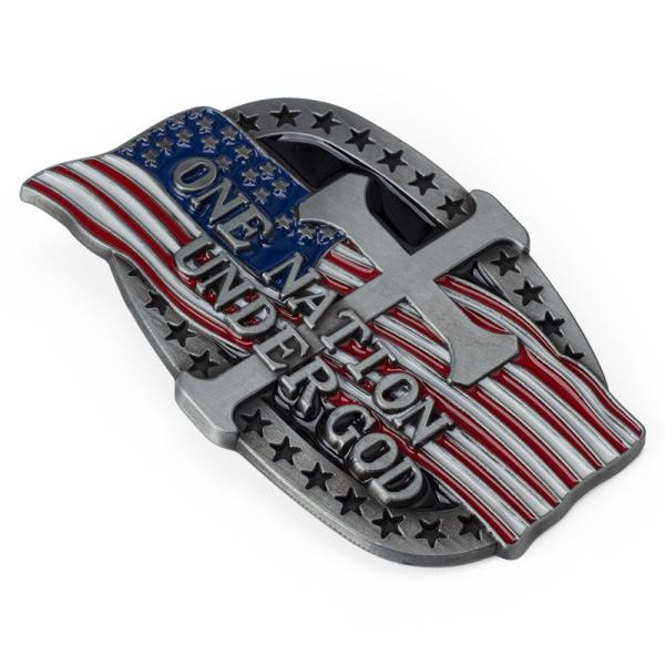 US Flag Style Enamel Metal Belt Buckle Custom With 3D ONE NATION UNDER GOD Design