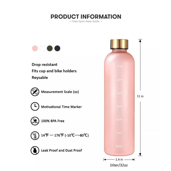 Customized 32oz BPA Free Motivational Water Bottle for Sports and Outdoor Activities
