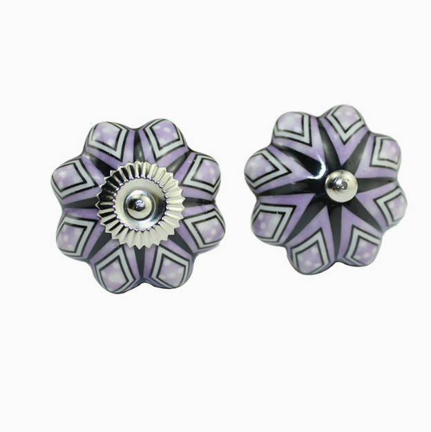 Vintage Bohemian Ceramic Petal Shape Colorful Handle Knob Kitchen Bedroom Drawer Cabinet Door Handle