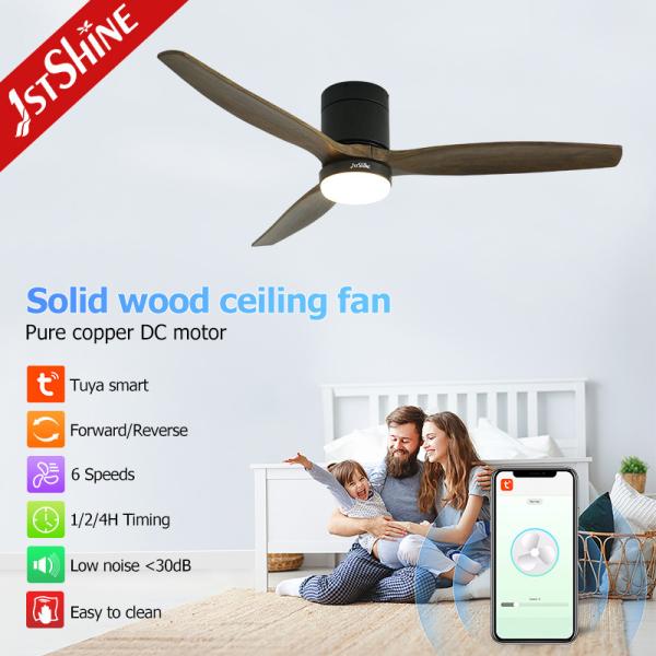Baixo ruído 1stshine madeira natural DC ventilador de teto com 3 lâminas e 15W luz LED