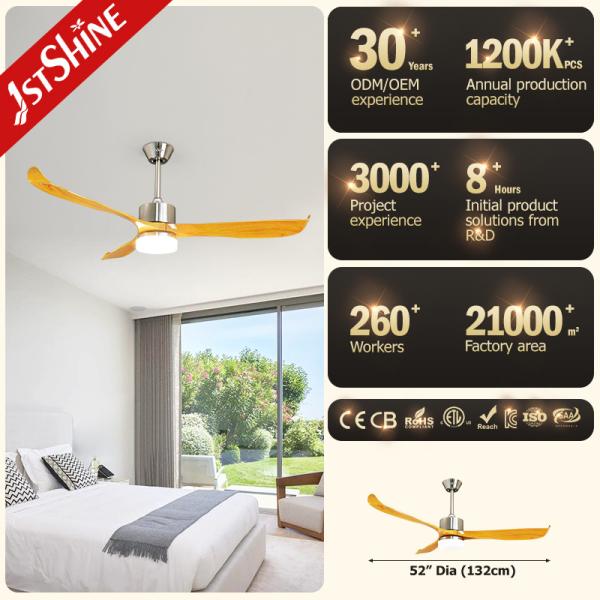 5 velocidades 220V Ventilador de teto de madeira plástica Motor de corrente contínua de eficiência energética