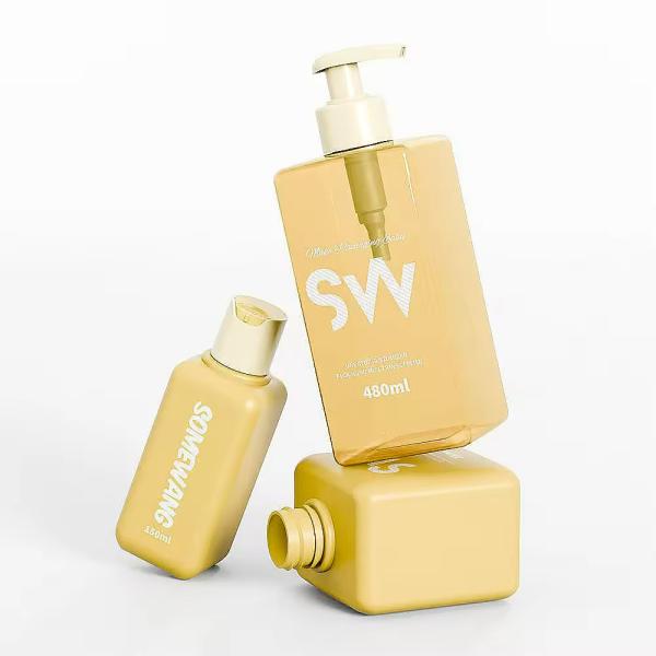 Yellow Square Plastic Bottles Leak Proof Empty Shampoo Bottles 100ml