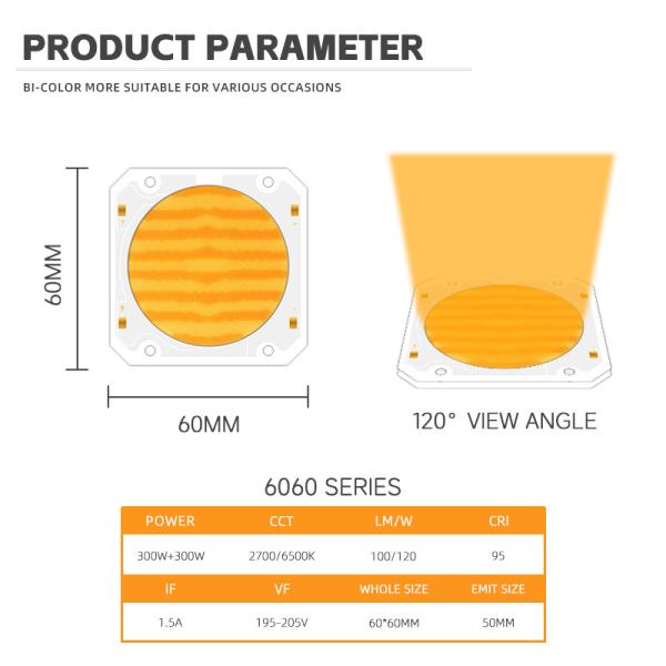 Alta Potência 300W COB LED Chip Bicolor Duplo CCT 2700K 6500k Branco Quente Branco CRI 95