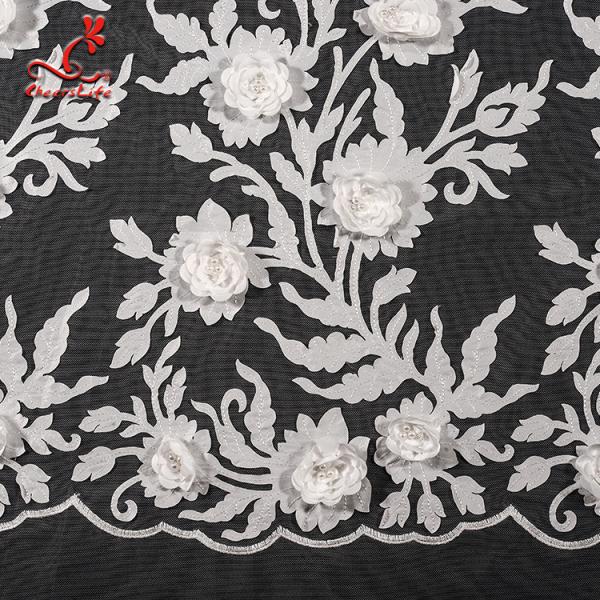 Elastic Embroidered Lace Fabric For Evening Dress Customize Color