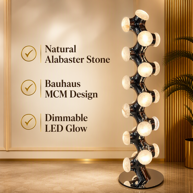 JYLIGHTING Modern Spiral Sculptural Steel Floor Lamp with Marble Shades, Multi‑Bulb Decorative Standing Lamp for High‑End Villa, Hotel Lounge and Showroom Interior
