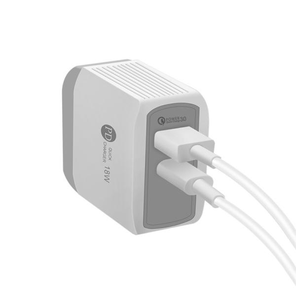2 Ports USB C PD Wall Charger  , QC 3.0 18W USB Type C Wall Adapter For IPhone 12
