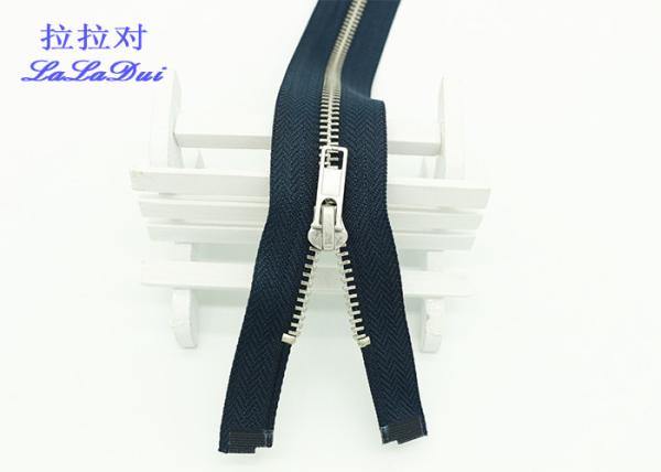 Silver Teeth 20 Inch Metal Separating Zipper Polyester Tape For Denim Coats