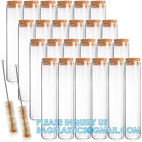Plastic Glass Test Tubes with Cork Stoppers, Liquid Sample Vial, Leak-Proof, Jars Tube Containers With Wood Lid