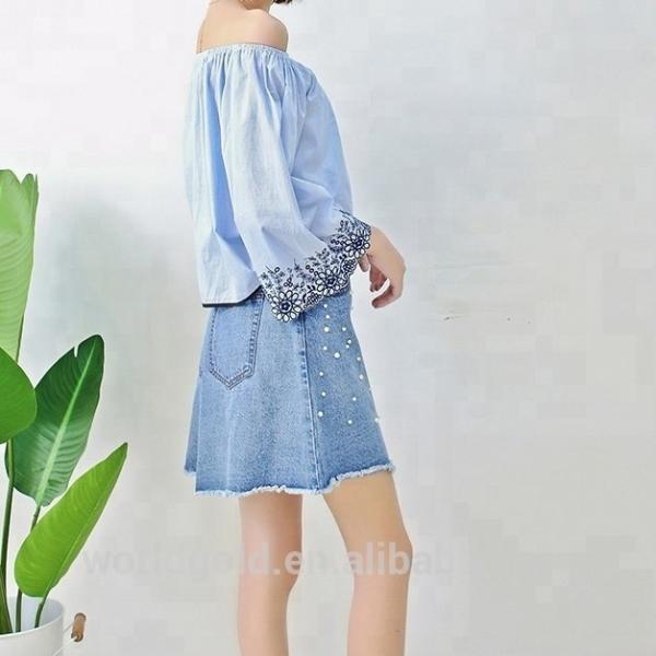 Custom Women Long Wide Sleeves Off Shoulder Blouse With Embroidery Decor