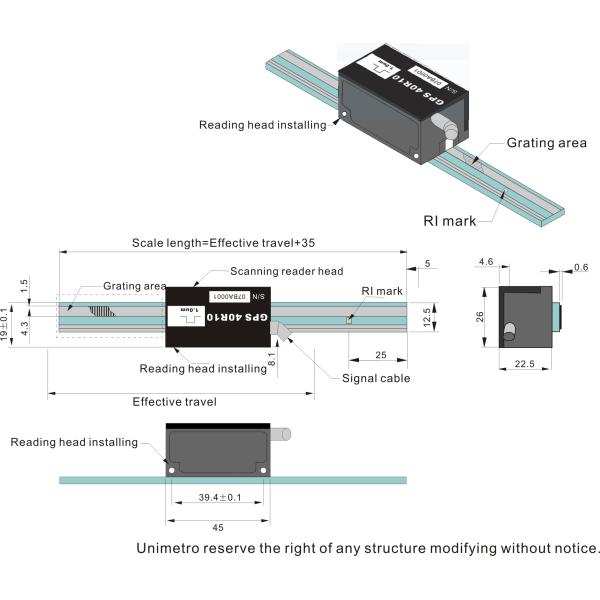 Escala/codificador de cristal lineares ópticos reflectores para no la señal de referencia del contacto