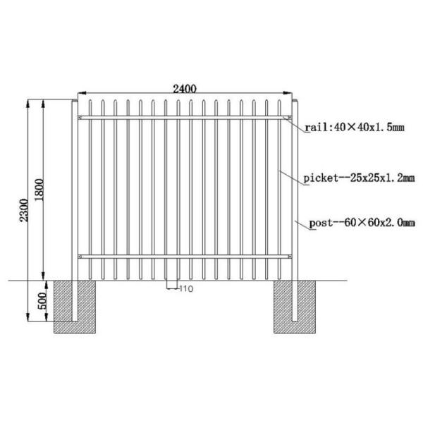 Low Carbon Steel Pipe Security Garrison Fence Panels Spear Top Steel Fence